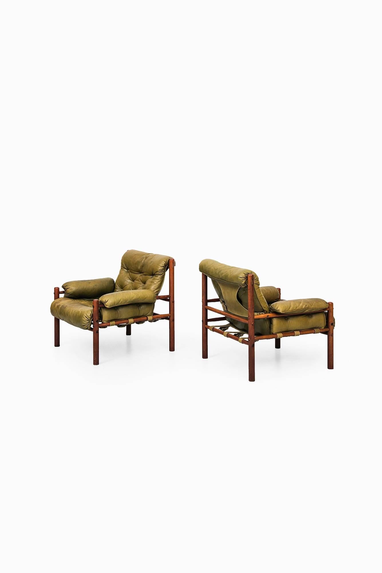 Mid-Century Modern Arne Norell Easy Chairs in Green Leather by Norell AB in Sweden
