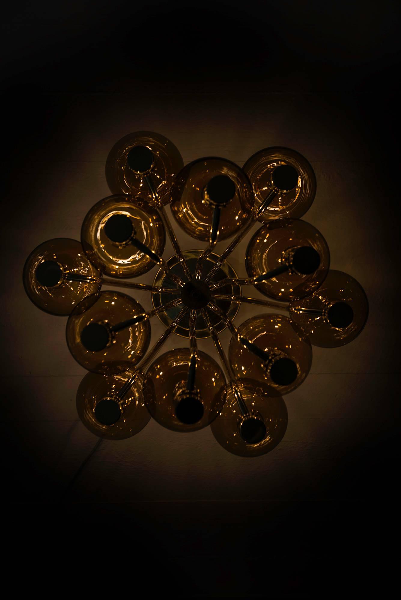 Hans-Agne Jakobsson Ceiling Lamp in Brass and Yellow Glass 1