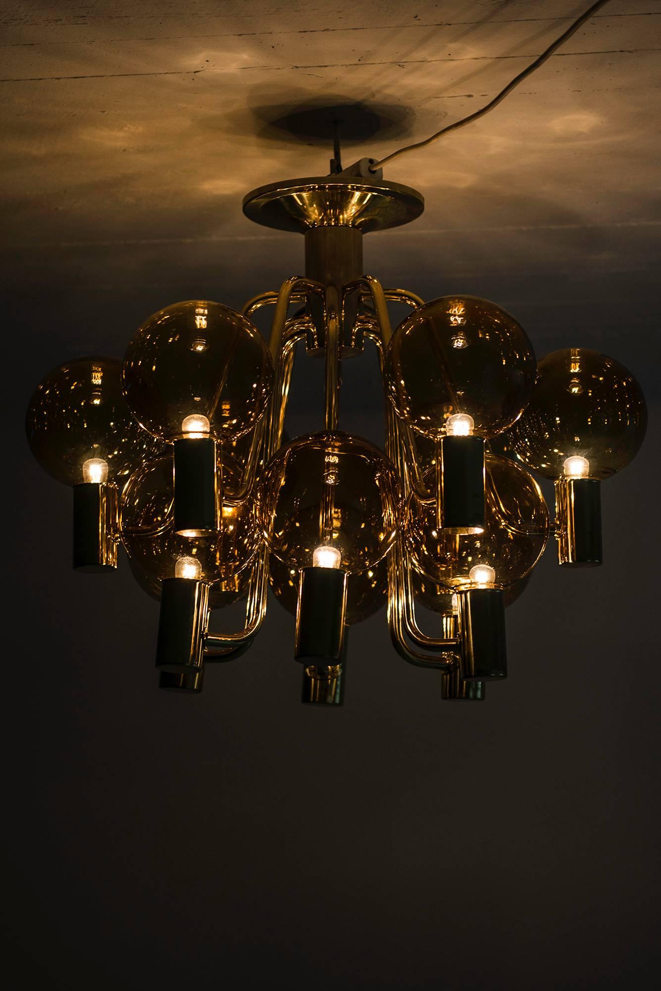 Hans-Agne Jakobsson Ceiling Lamp in Brass and Yellow Glass 2