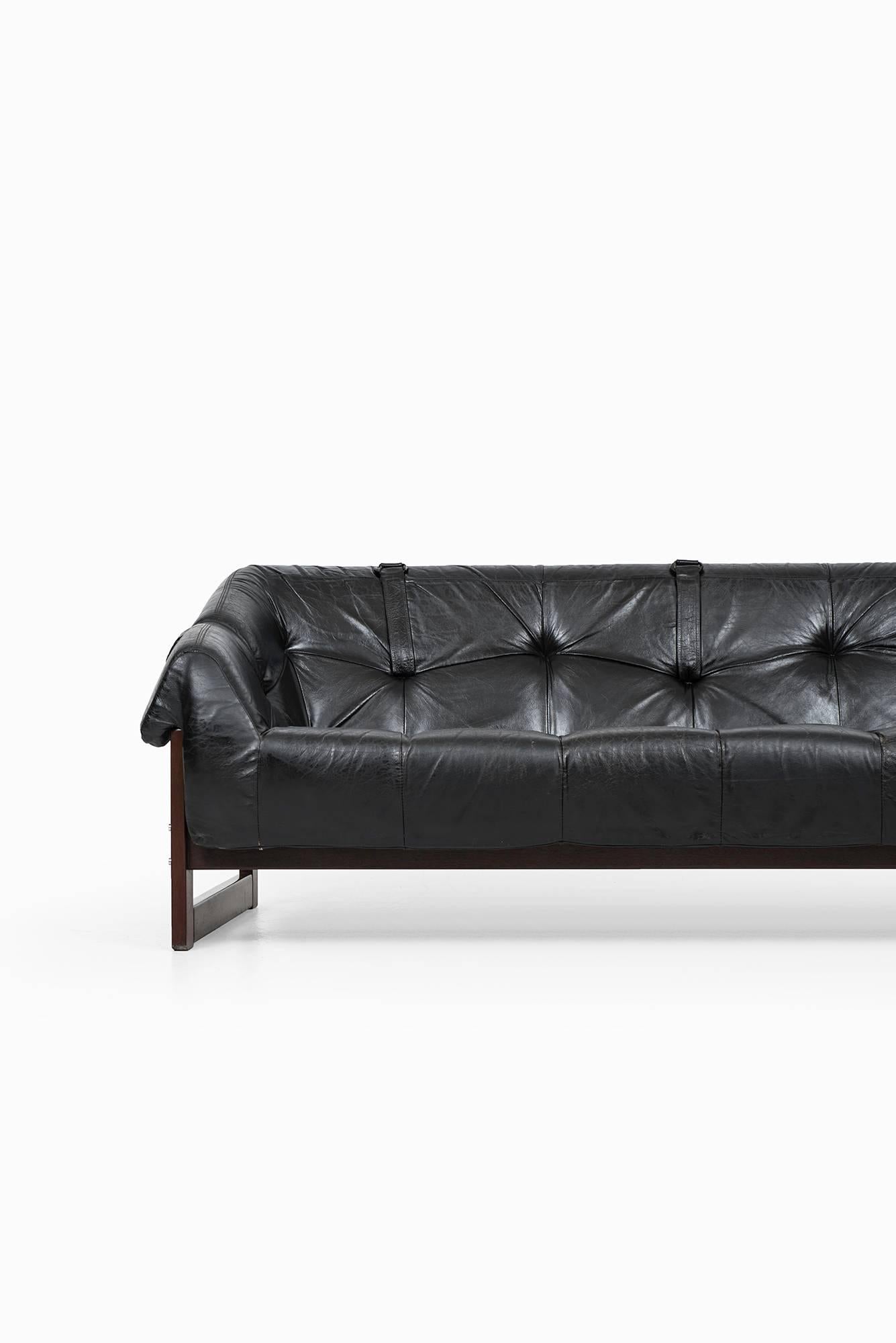 Percival Lafer Three-Seat Sofa in Black Leather by Lafer MP in Brazil 3