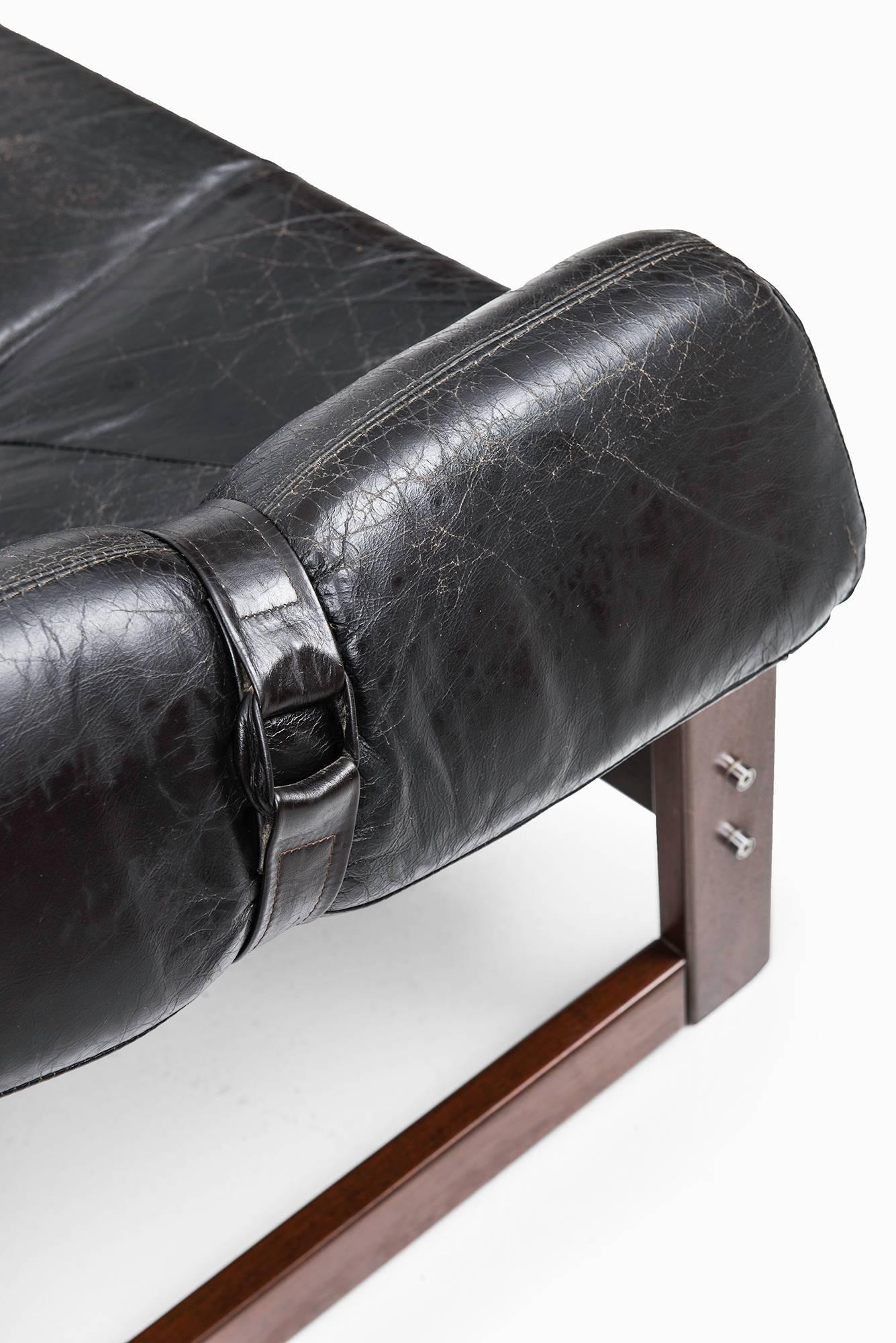 Mid-Century Modern Percival Lafer Three-Seat Sofa in Black Leather by Lafer MP in Brazil