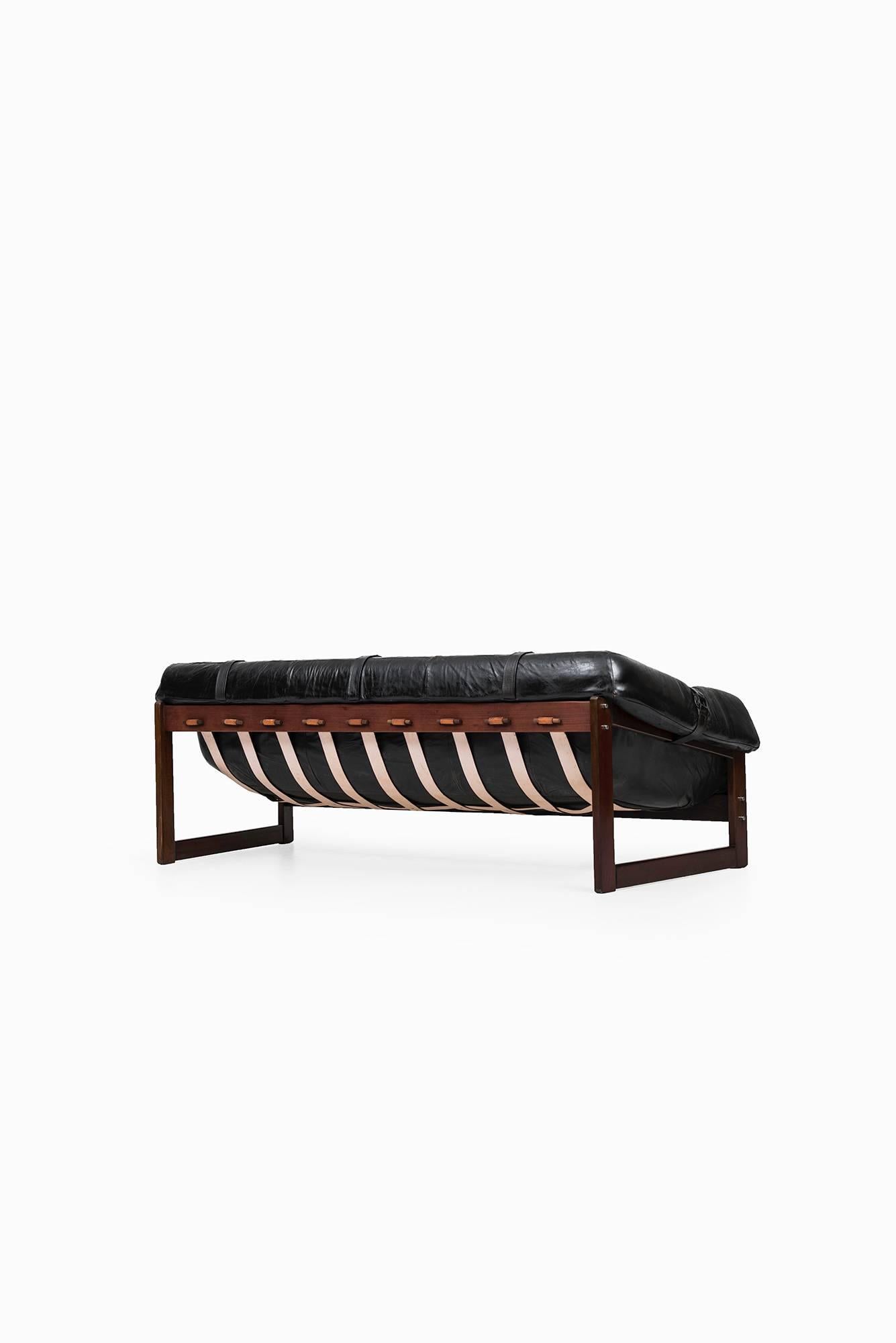 Mid-20th Century Percival Lafer Three-Seat Sofa in Black Leather by Lafer MP in Brazil