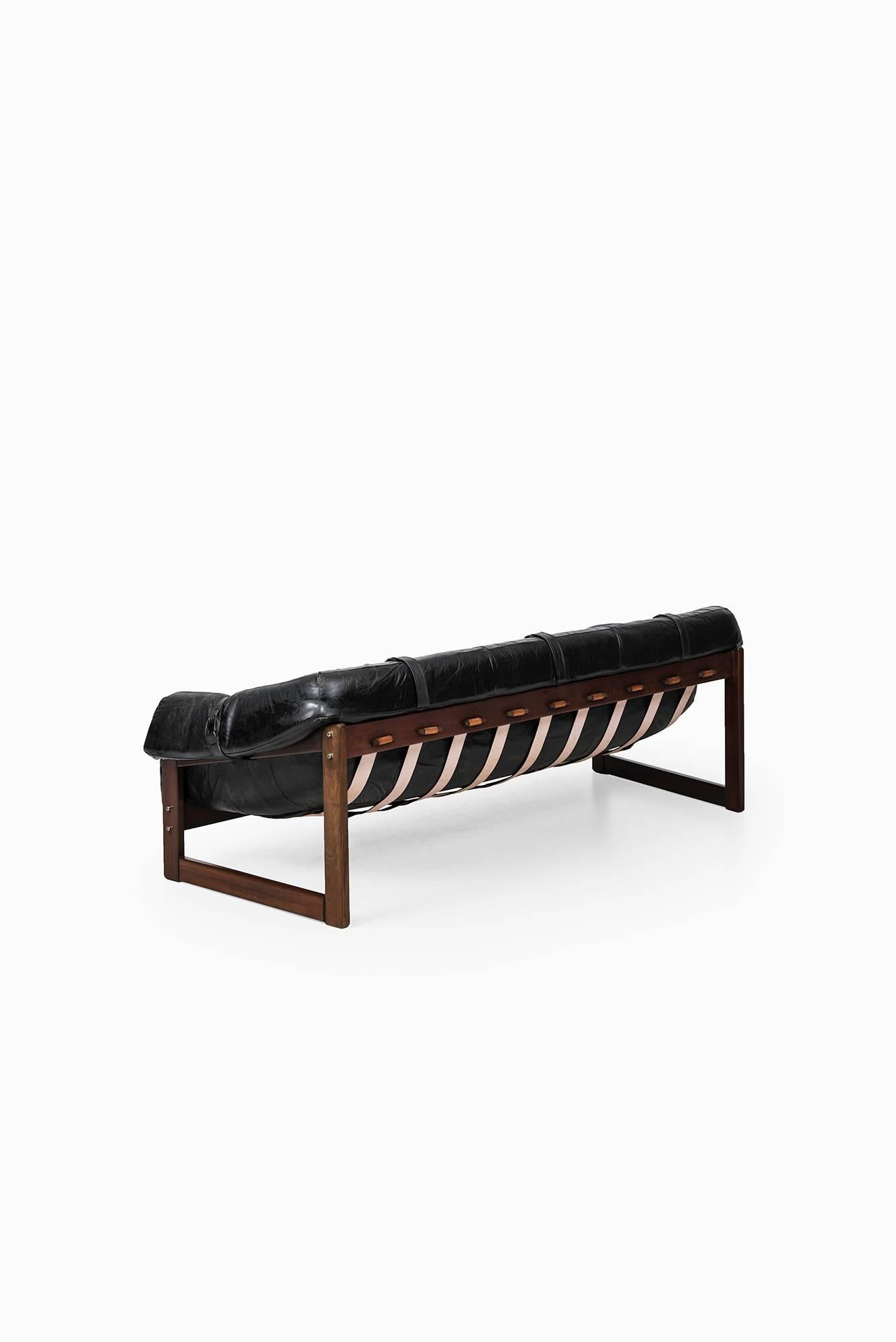 Percival Lafer Three-Seat Sofa in Black Leather by Lafer MP in Brazil 1