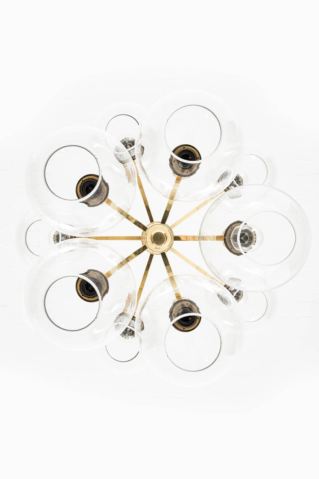 Swedish Erik Wärnå ceiling lamp in brass and glass by EWÅ in Sweden For Sale