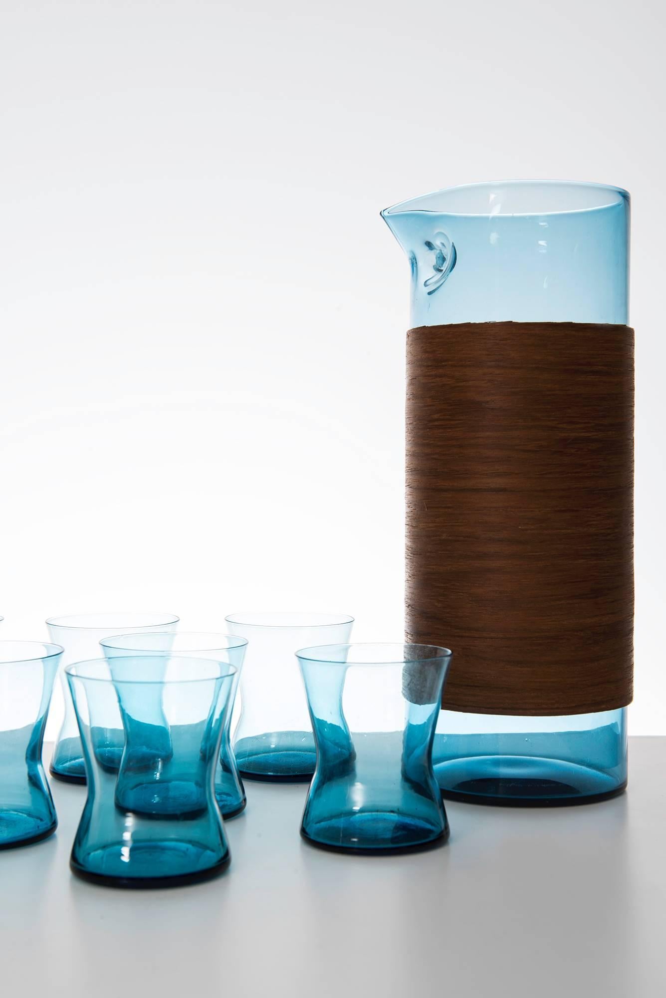 A set of ten glasses and carafe produced in Finland.