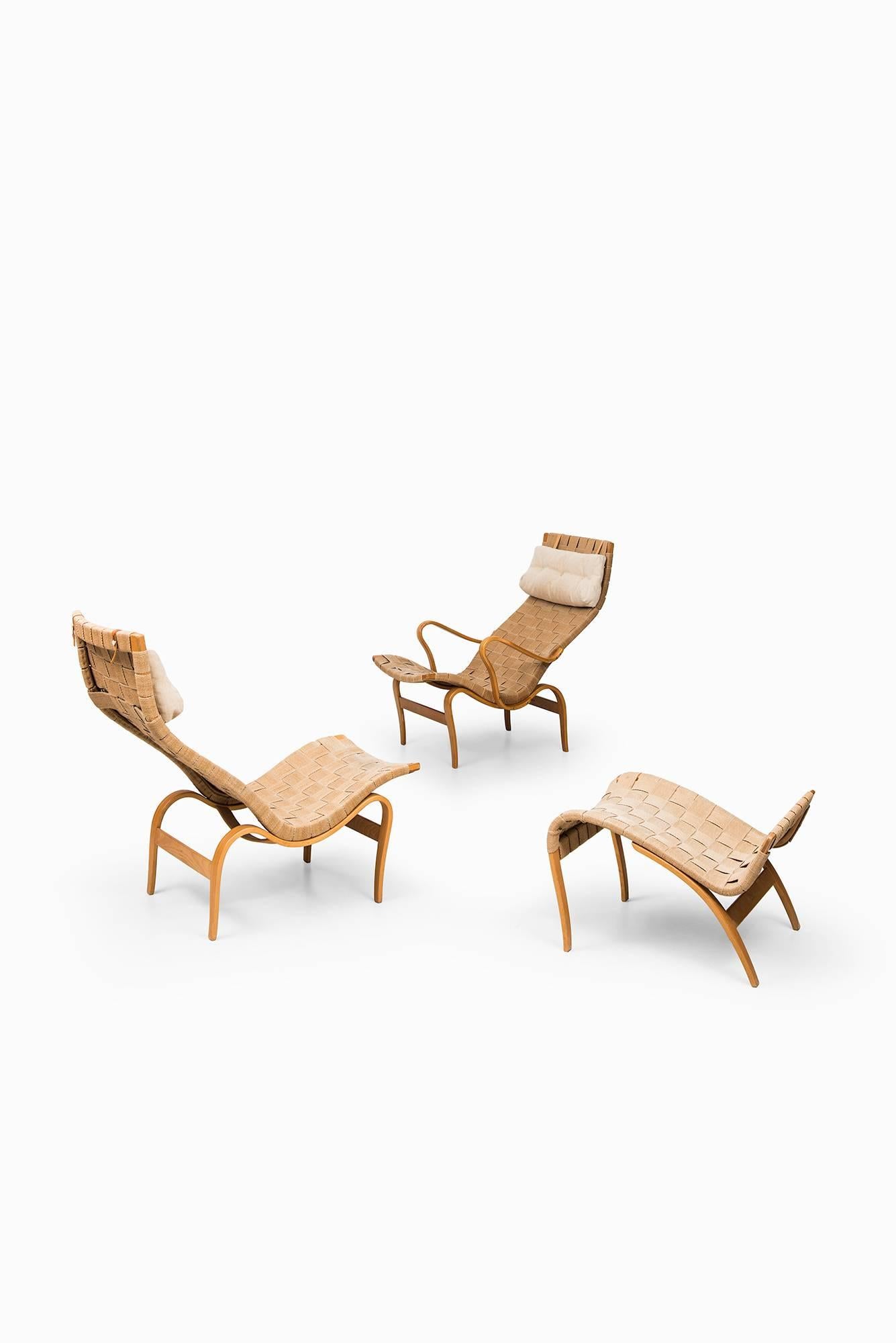 Bruno Mathsson Easy Chairs with Stools Model Pernilla by Karl Mathsson AB 3