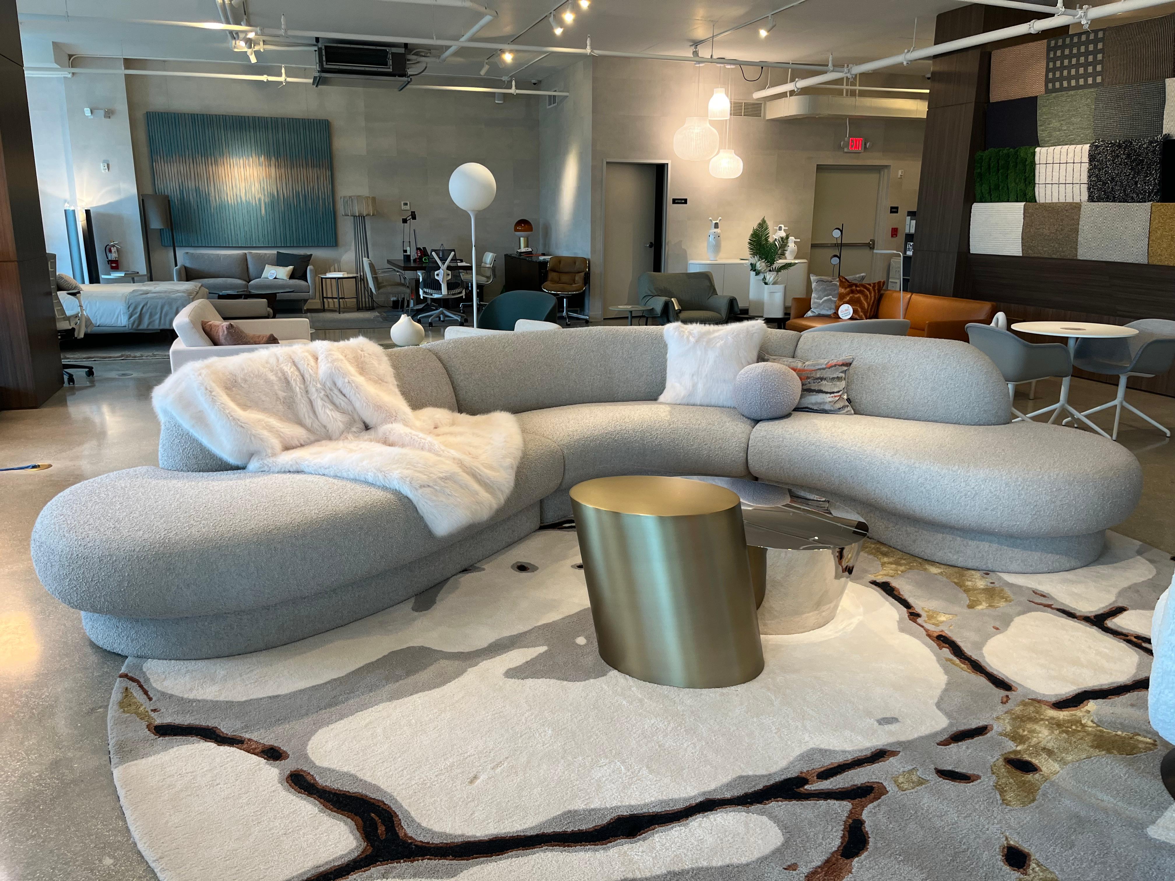 Presenting an authentic, brand new Thayer Coggin “Sit Tight” Sectional, originally designed by Milo Baughman in 1982. This curvilinear masterpiece is a striking blend of sculptural form, contemporary elegance, and everyday comfort. Never used and in