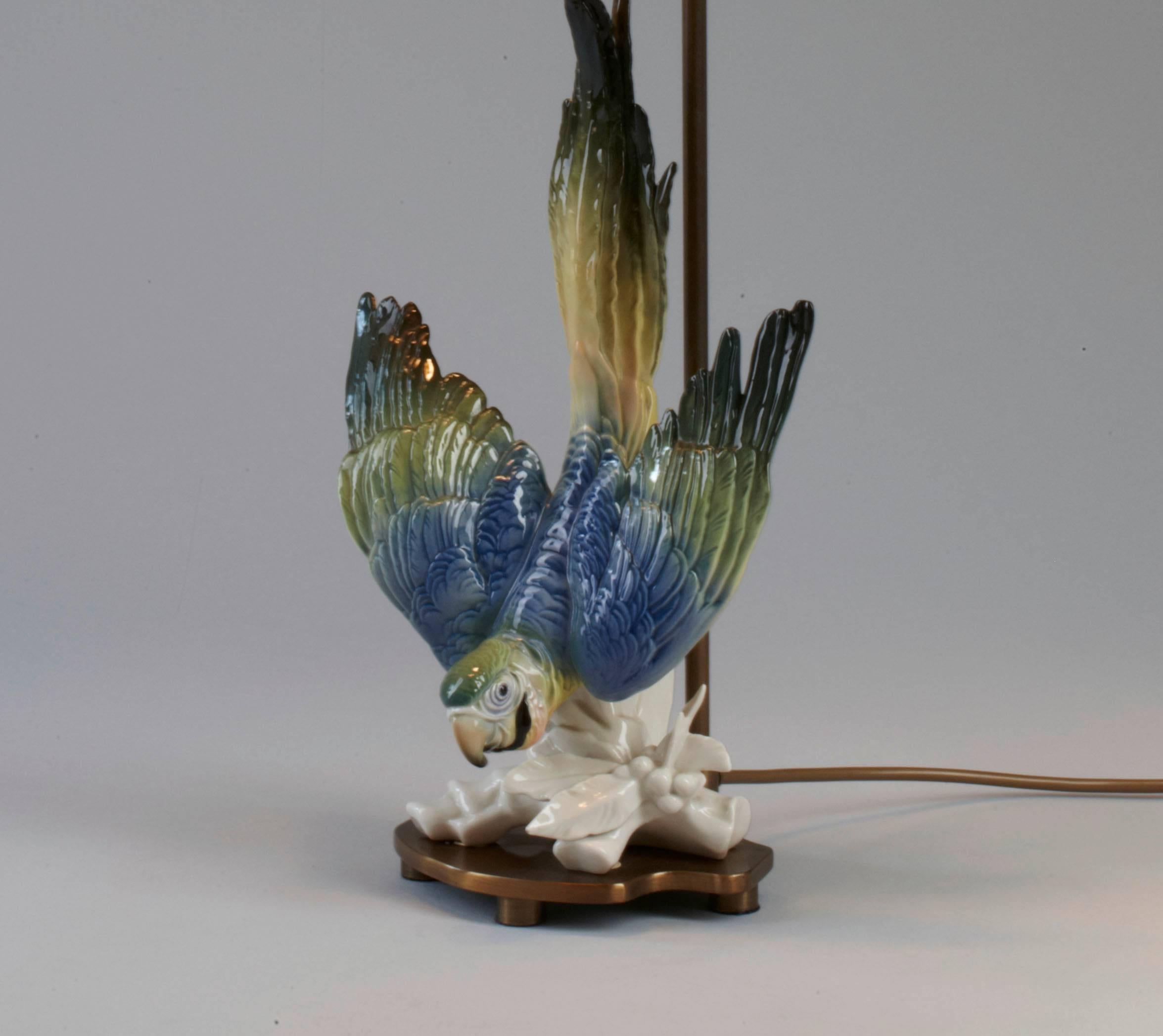 Macaw Karl Ens Porcelain Manufactory. Bird is mounted as a Table Lamp on a brass base. One of  a kind
