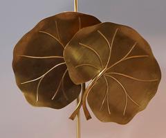 Pair of Midcentury Brass Table Lamps with Lotus Leaves