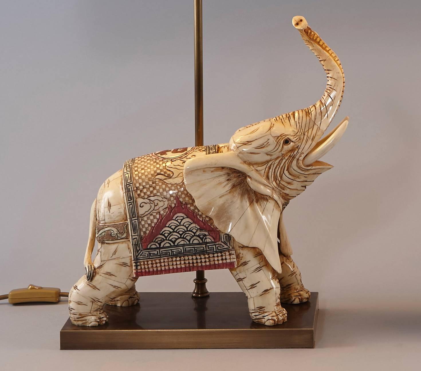 Anglo-Indian Pair of Bone Elephants as Table Lamps