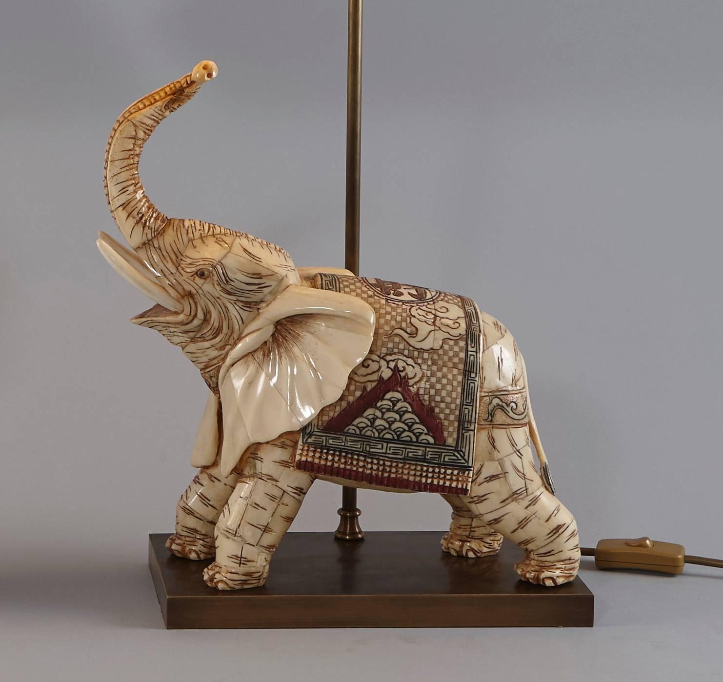 Indian Pair of Bone Elephants as Table Lamps