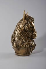 Brass Covered Sculpture of Horse Head with Harness