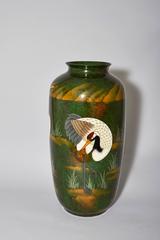 Large Hand-Painted Floor Vase with Crane Motives