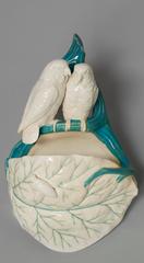 Pair of Unusual Wall Hanging Pottery Baskets with Lovebirds