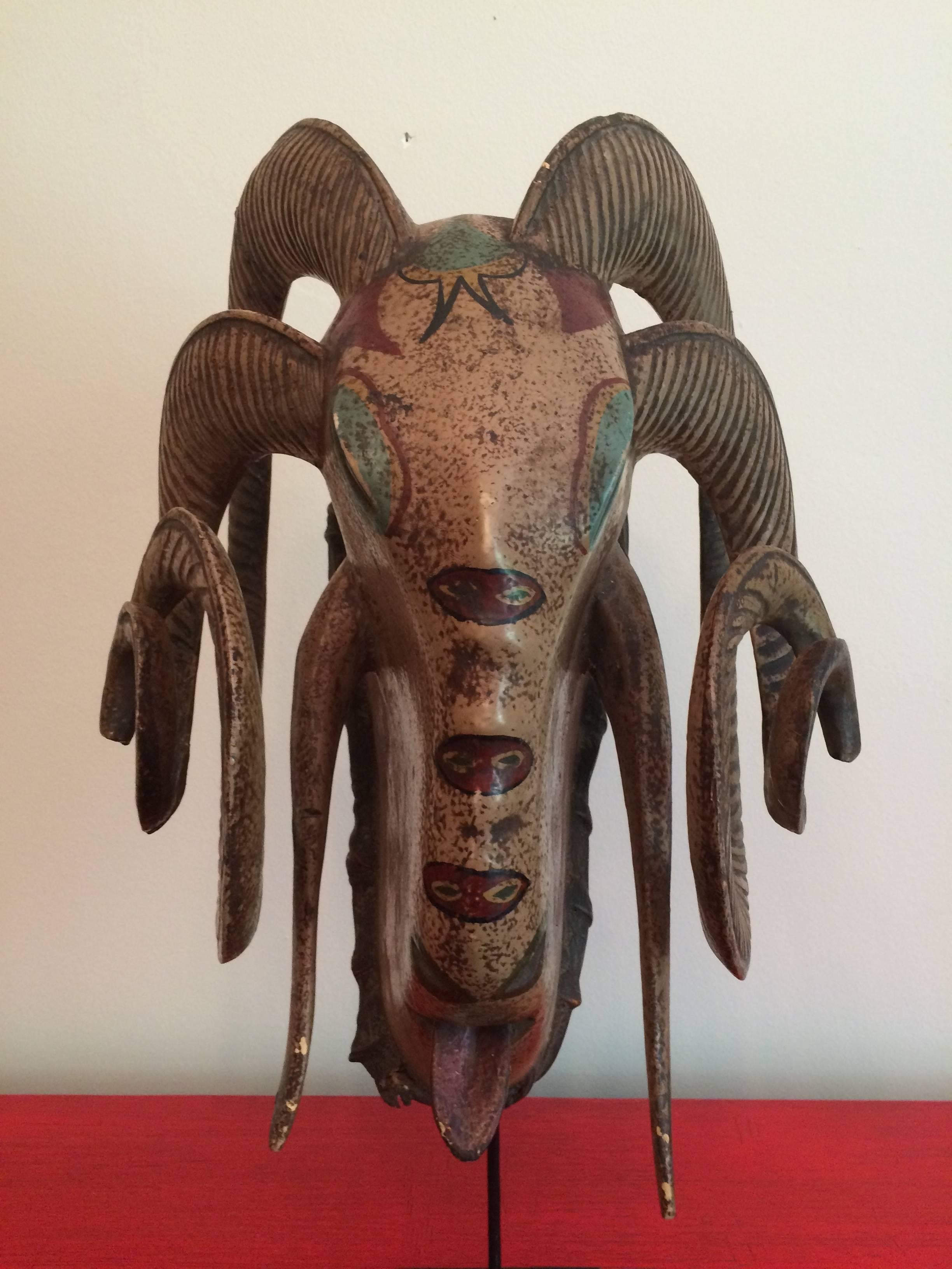 African Impressive Ram Head Mask from the Ivory Coast