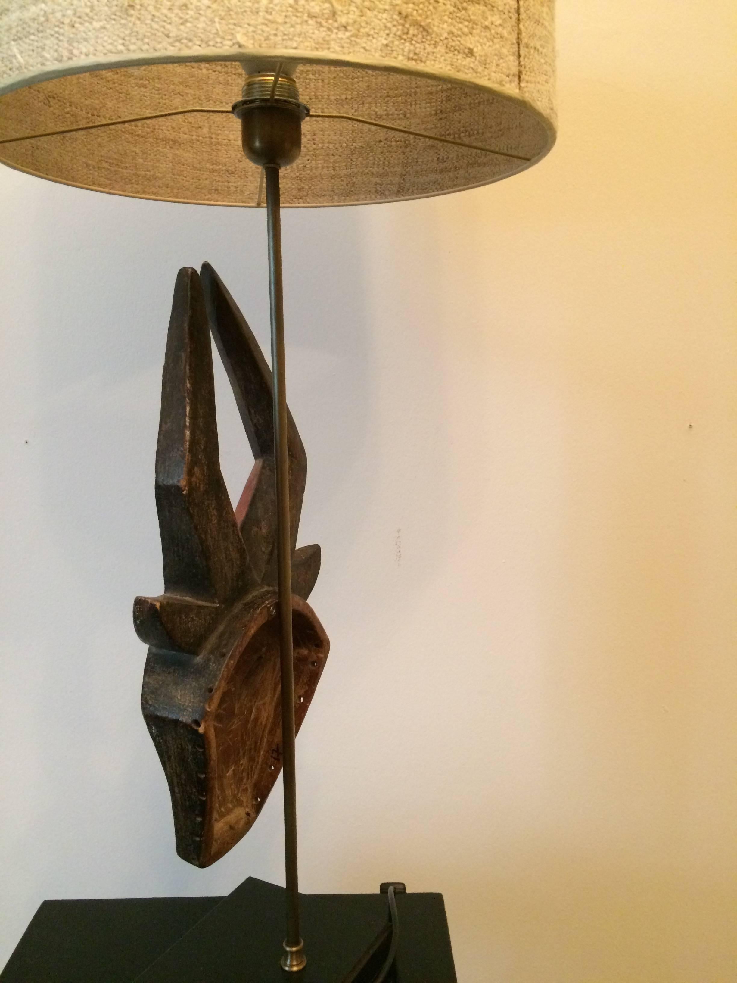 Folk Art African Antilope Head Mask Mounted as a Table Lamp For Sale