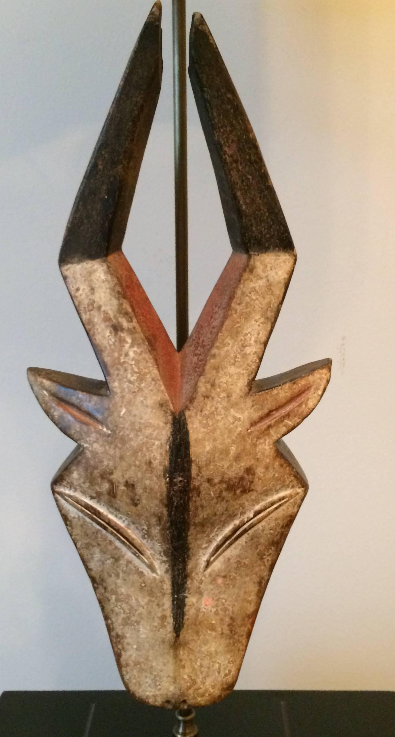 Gabonese African Antilope Head Mask Mounted as a Table Lamp For Sale