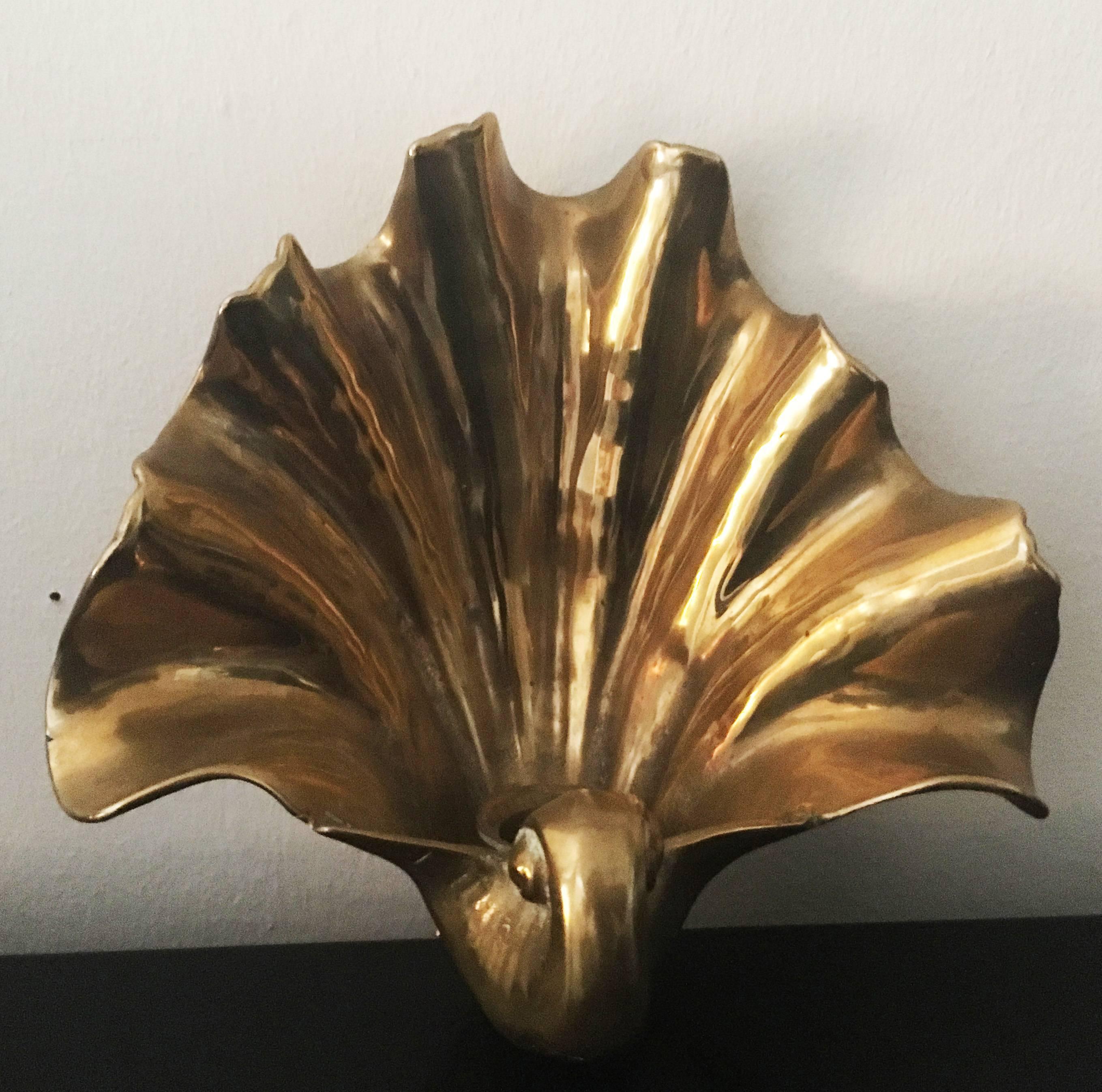 Pair of massive brass clam shell candle scones.