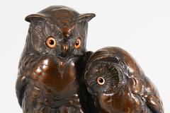 Large Ceramic Owl Couple Sitting on Books