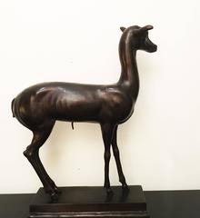 Large Pair of Patinated Cast Bronze Deer Statues