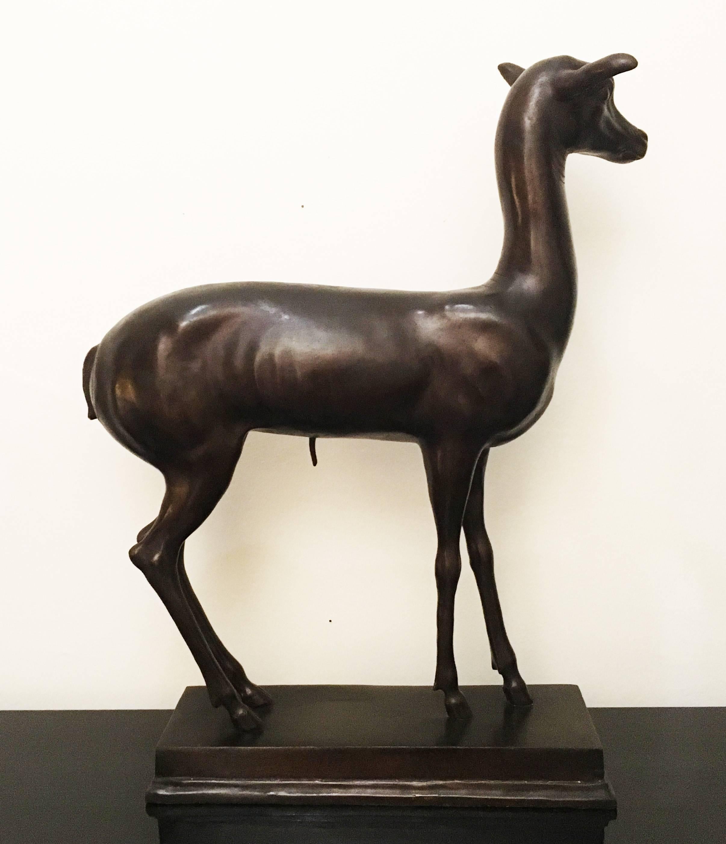 Large Pair of Patinated Cast Bronze Deer Statues In Good Condition For Sale In Hamburg, DE