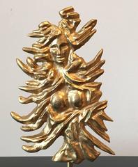 Paperweight Gilded Virgo Sign on Marble Base