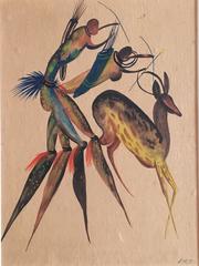 Expressionism Watercolor Hunting Scene Signed