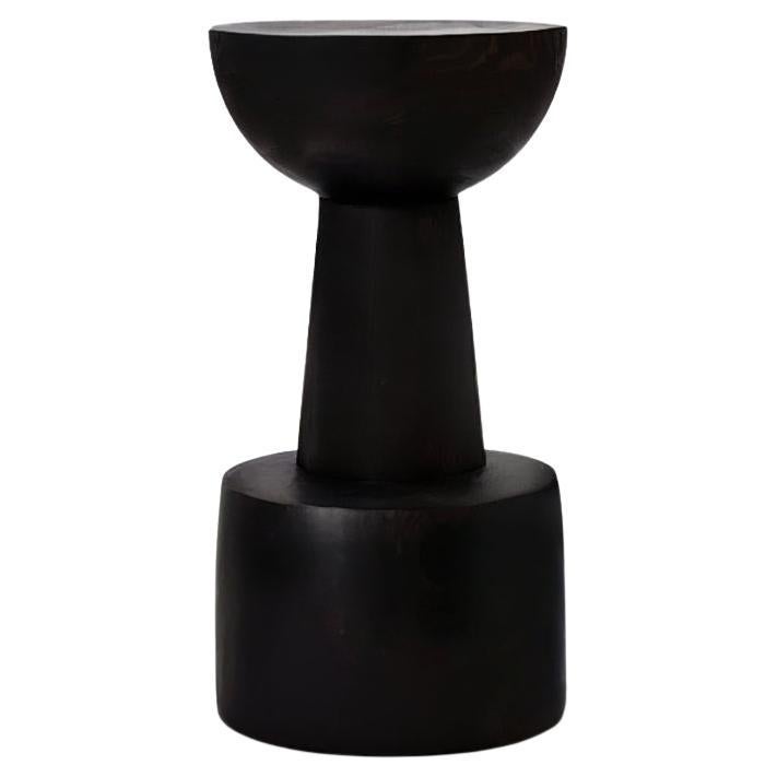 Sculptural Brutalist Solid Dark Wenge Wood Barstool Pureza
