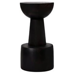 Sculptural Brutalist Solid Dark Wenge Wood Barstool Pureza