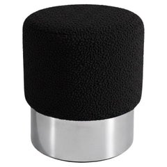 Contemporary Industrial Black Shearling & Steel Stool Destino