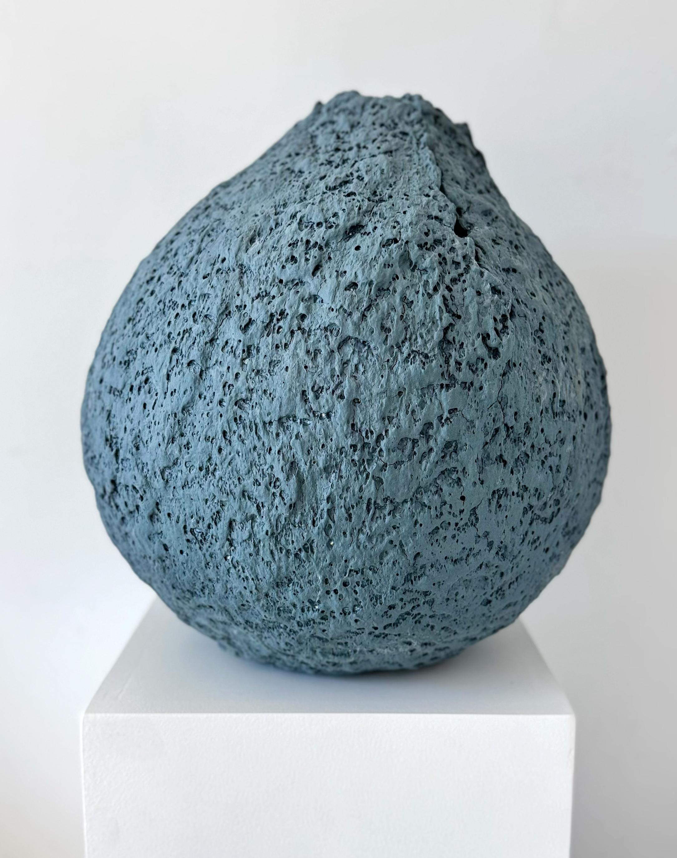 American Textured Blue Porcelain Moon Vessel. 