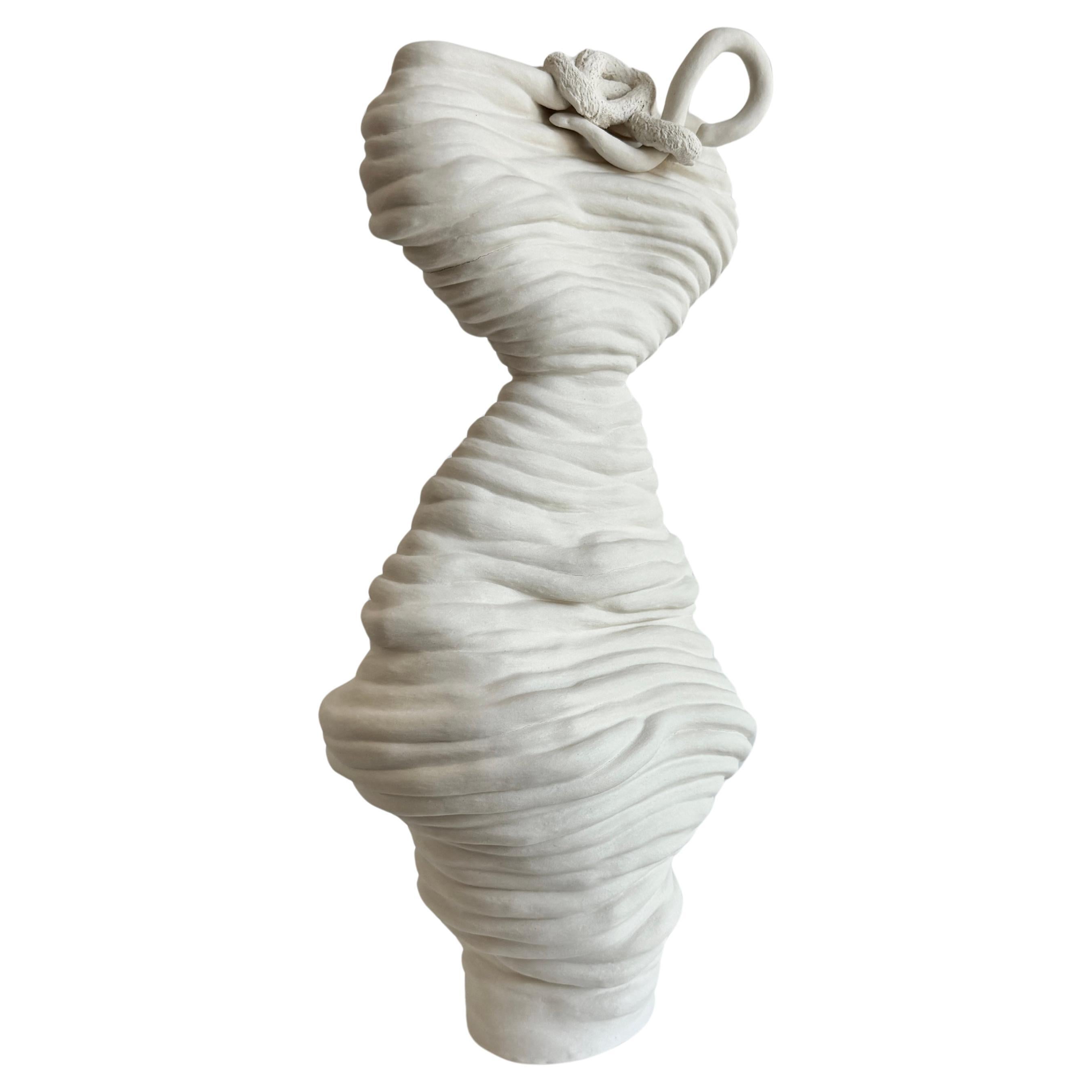 Coiled Porcelain White Sculpture Vessel. Rose