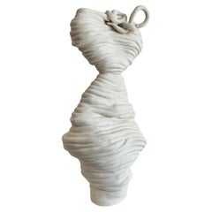Coiled Porcelain White Sculpture Vessel. Rose