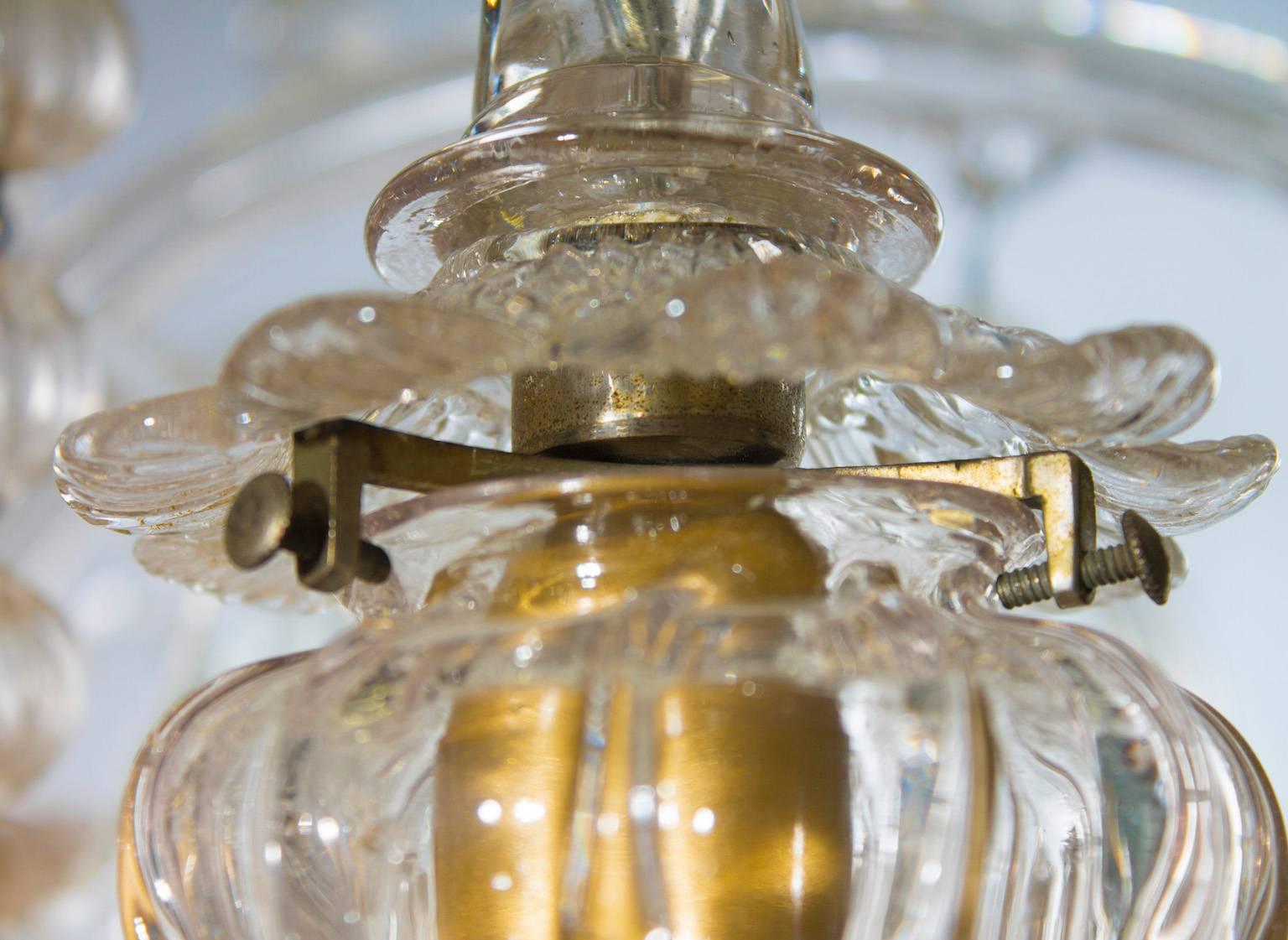 Metà XX secolo Lampadario in vetro di Murano con sfera di vetro trasparente e corde appese Italia anni '50 in vendita