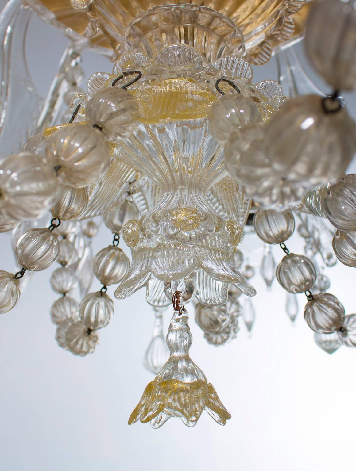 Murano Glass Chandelier with Hanging clear Glass Sphere and Strings Italy 1950s  In Excellent Condition For Sale In Villaverla, IT