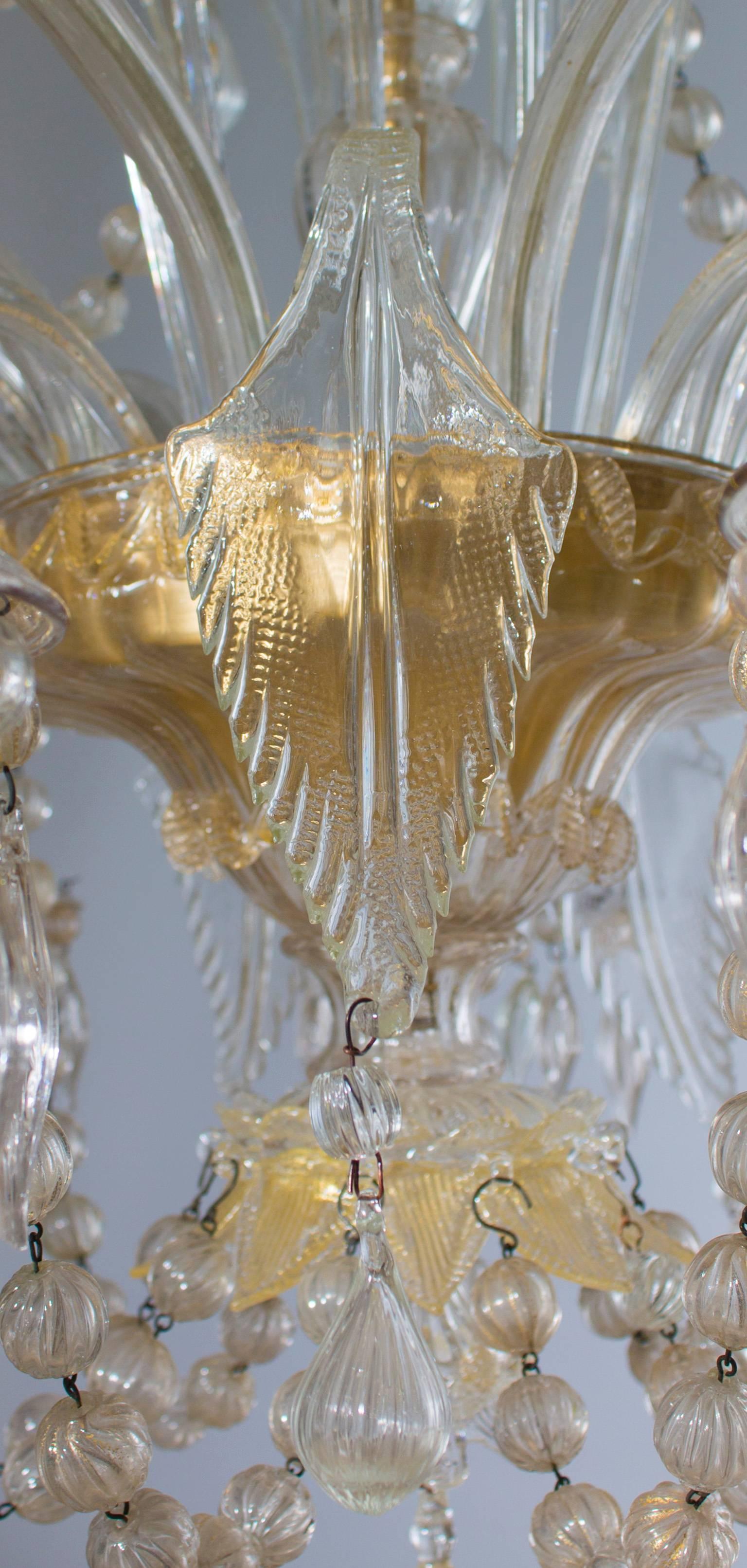 Hand-Crafted Murano Glass Chandelier with Hanging clear Glass Sphere and Strings Italy 1950s  For Sale