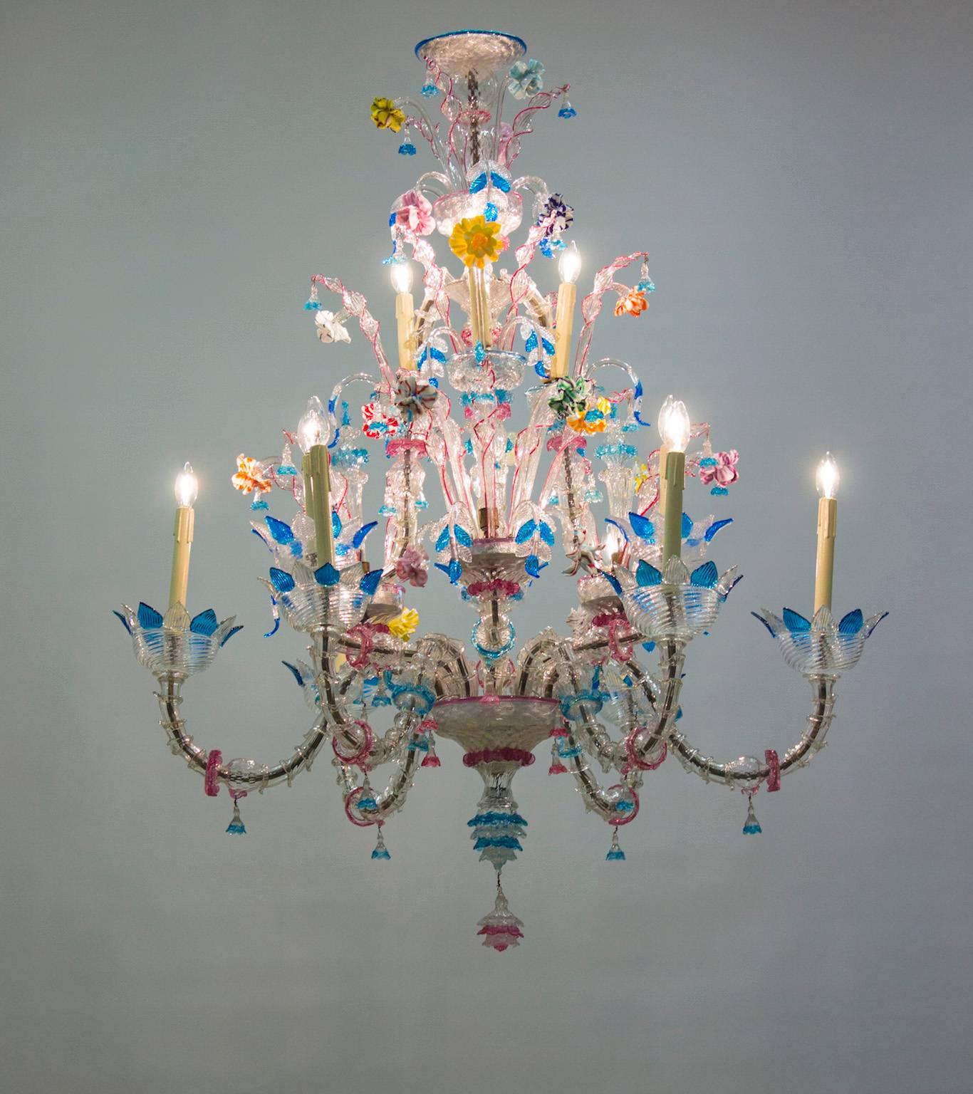 Paste Italian Venetian, Ca' Rezzonico Chandelier, blown Murano Glass, Galliano Ferro