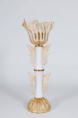 Italian Table Lamp in blown Murano Glass White Gold 24-K & Brass 1970s
