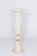Italian Venetian, Column Vase, blown Murano Glass, White & Gold, Barovier, 1980s