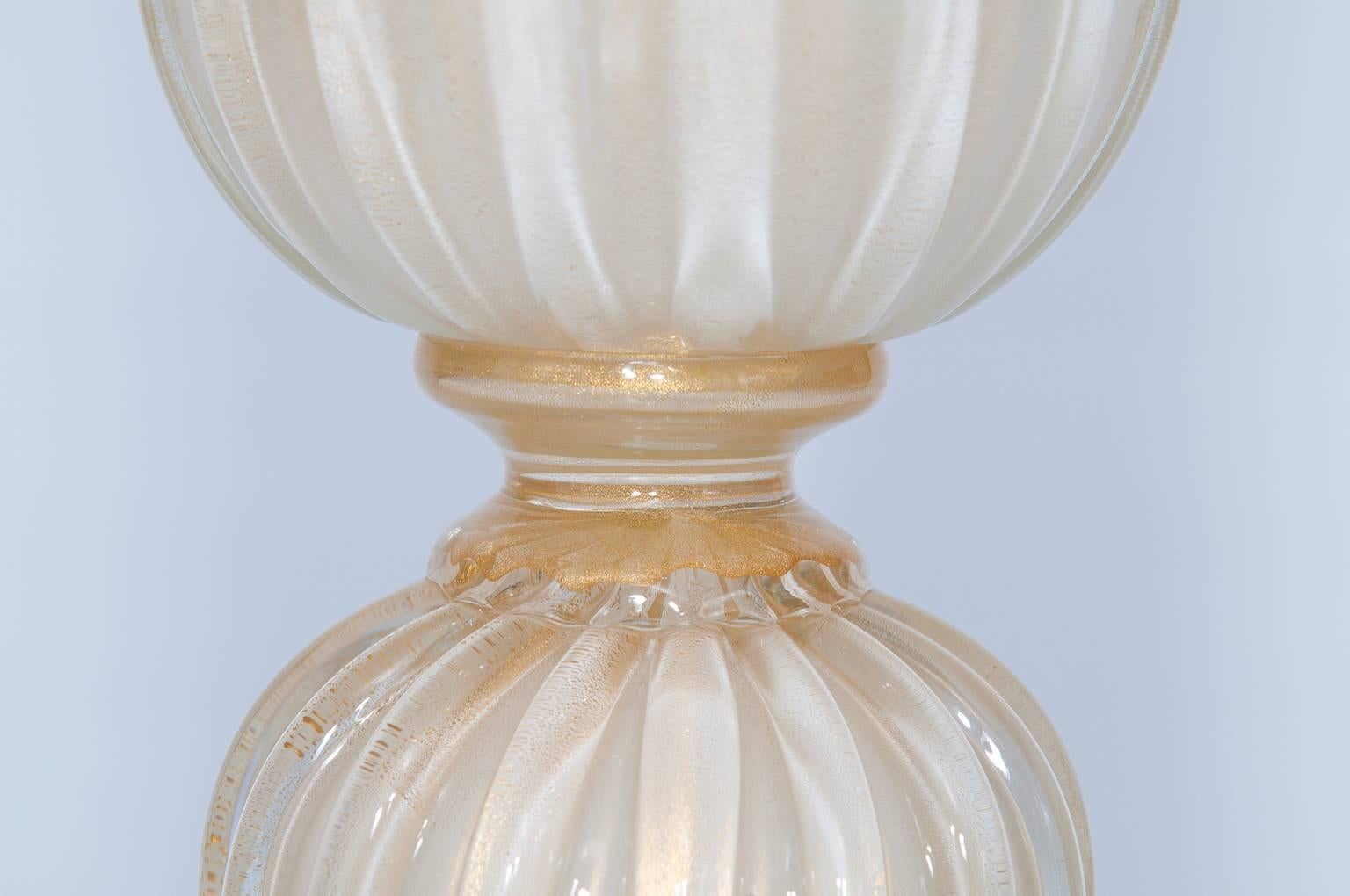 Late 20th Century Italian Venetian, Column Vase, blown Murano Glass, White & Gold, Barovier, 1980s