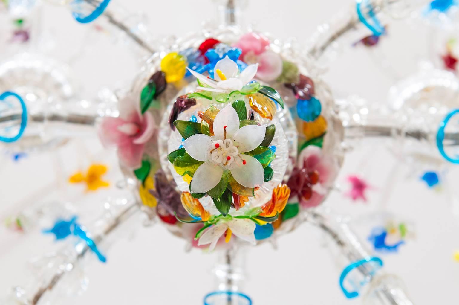 Italian Ca'Rezzonico Gondola Chandelier with Colorful Flowers and Leaves, 1960s 1