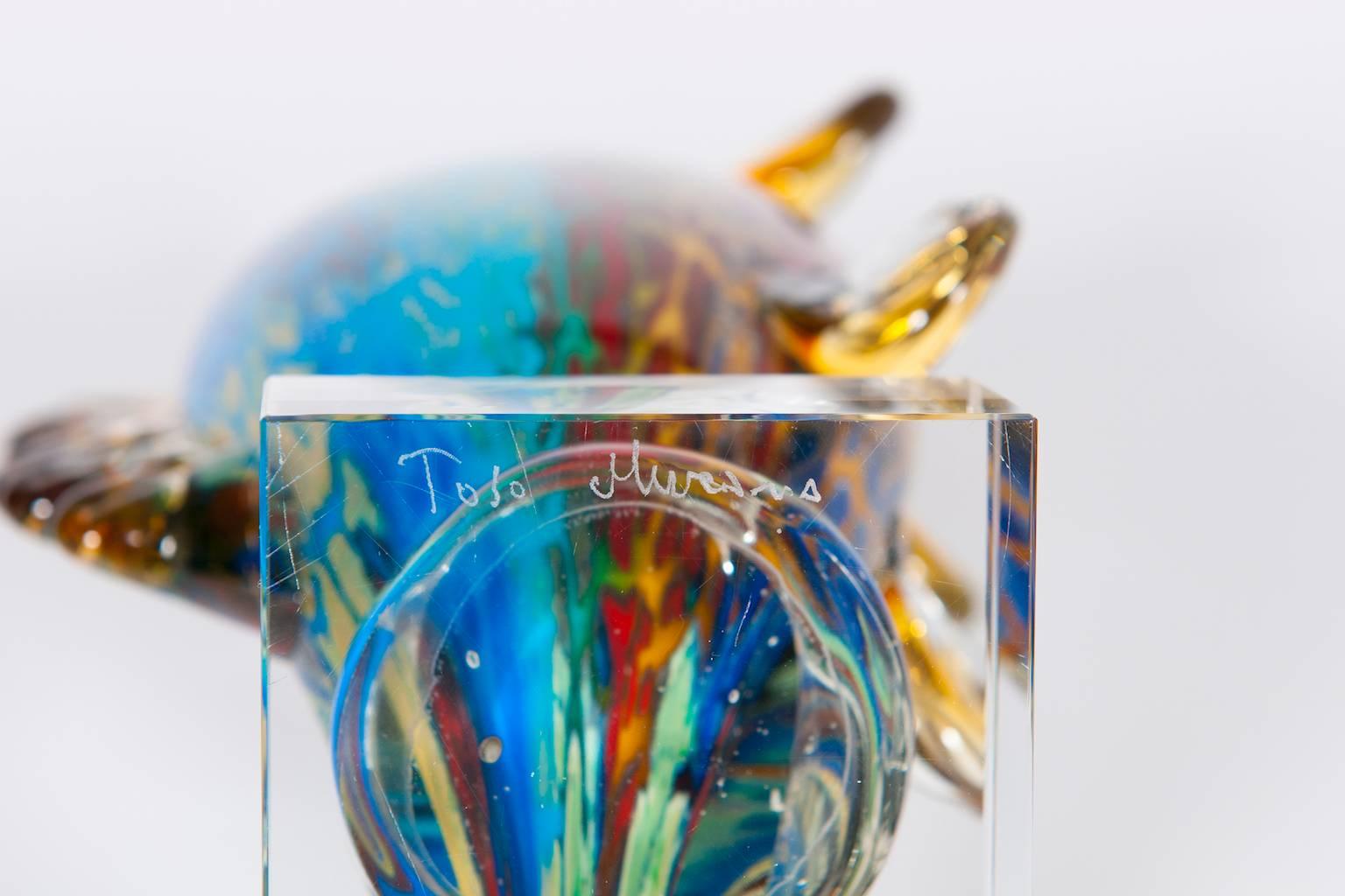 Italian Murano Glass Fish Sculpture Signed Toso, circa 1970s 4