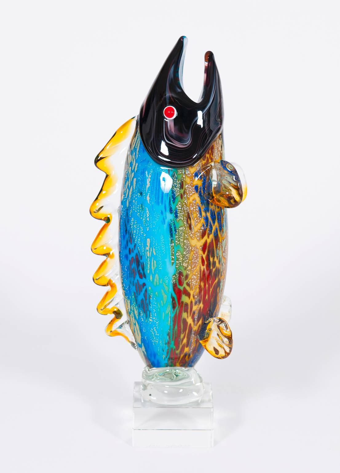 Italian Murano Glass Fish Sculpture Signed Toso, circa 1970s In Excellent Condition In Villaverla, IT