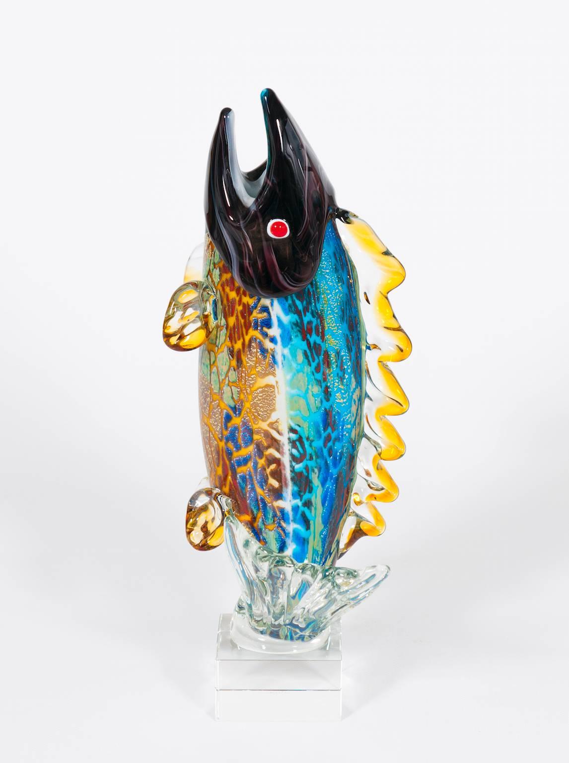 Late 20th Century Italian Murano Glass Fish Sculpture Signed Toso, circa 1970s