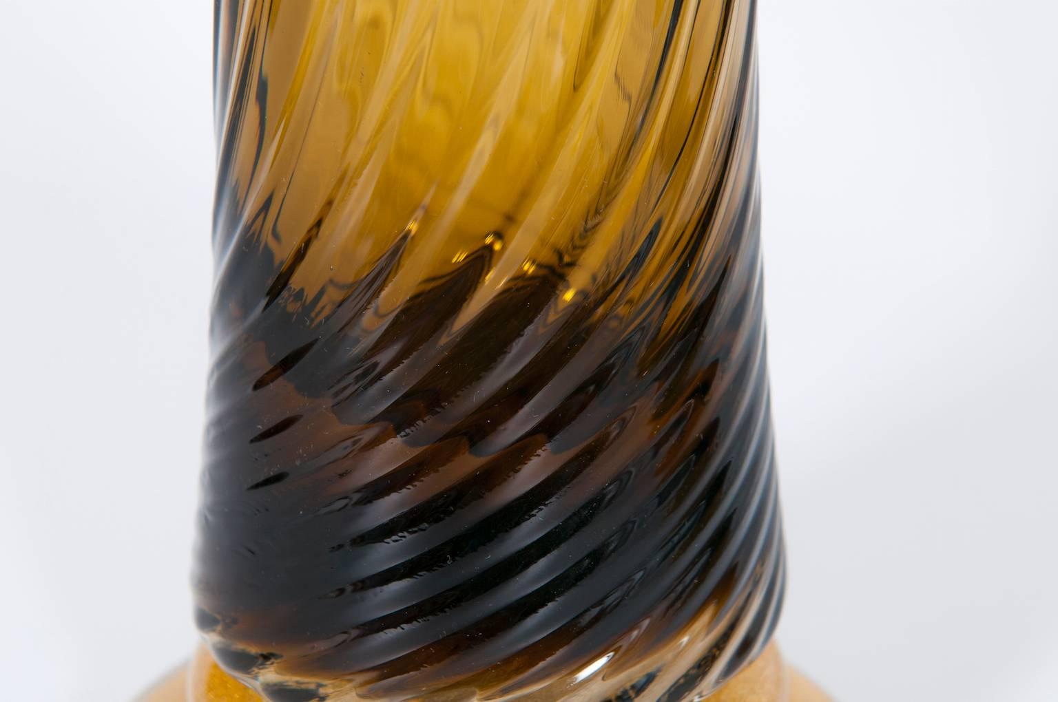 Hand-Crafted Giant Pair of amber and gold Glasses Vase in blown Murano Glass 1980s