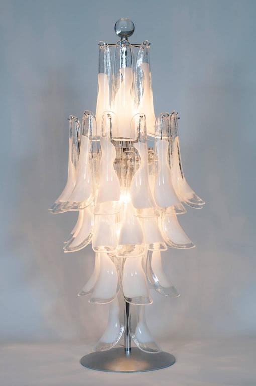 Italian Venetian, Table Lamp, Blown Murano Glass, White Attr to Mazzega, 1970s For Sale 3
