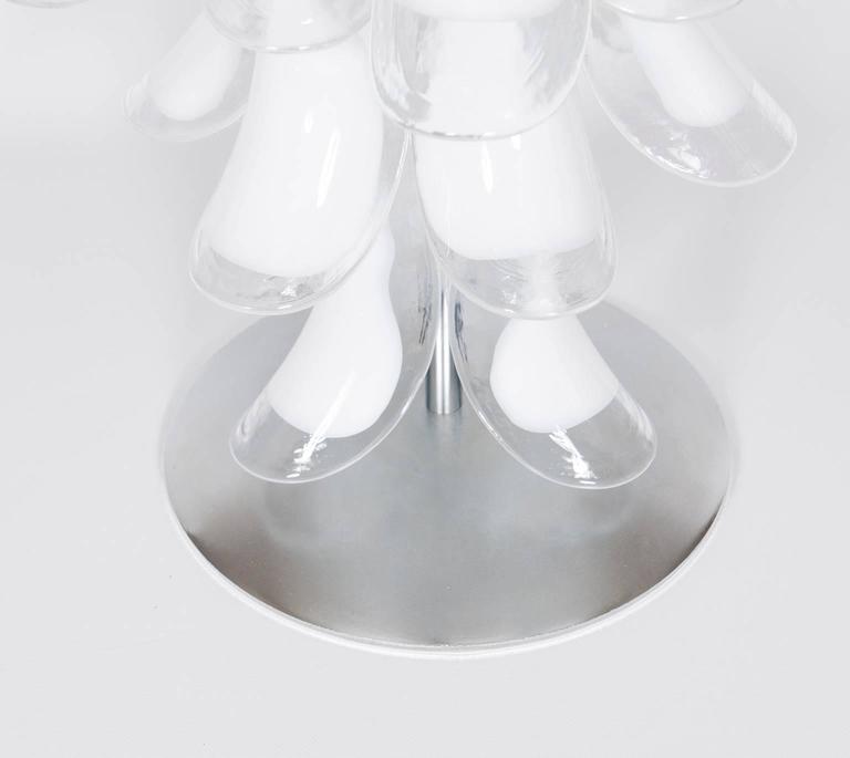 Art Deco Italian Venetian, Table Lamp, Blown Murano Glass, White Attr to Mazzega, 1970s For Sale