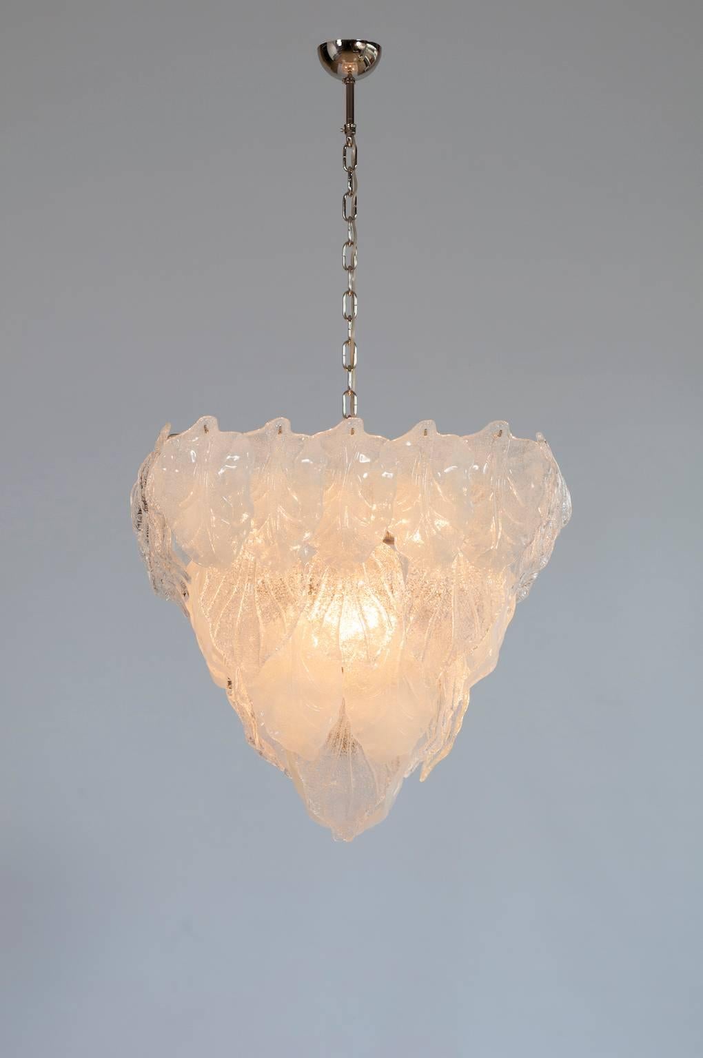 Transparent leaf details in Murano glass grace this 1970 Italian Flush Mount For Sale 1