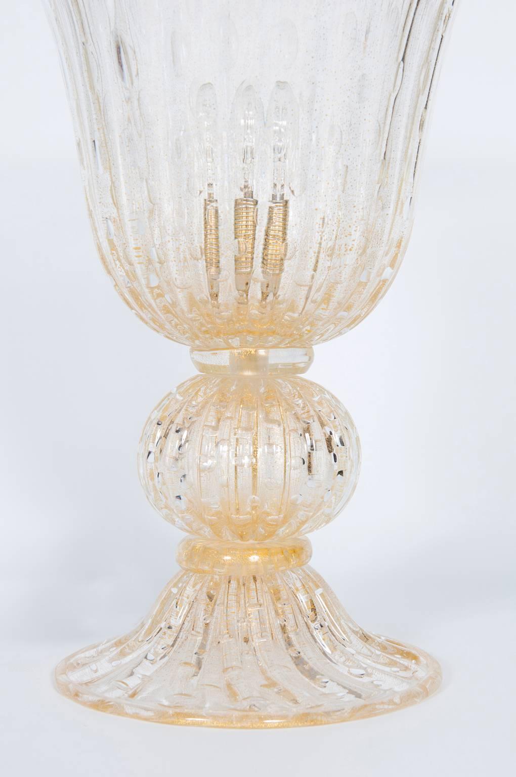 Art Deco Gigant Gold submerged bubbles Table Lamp in blown Murano Glass contemporary  For Sale