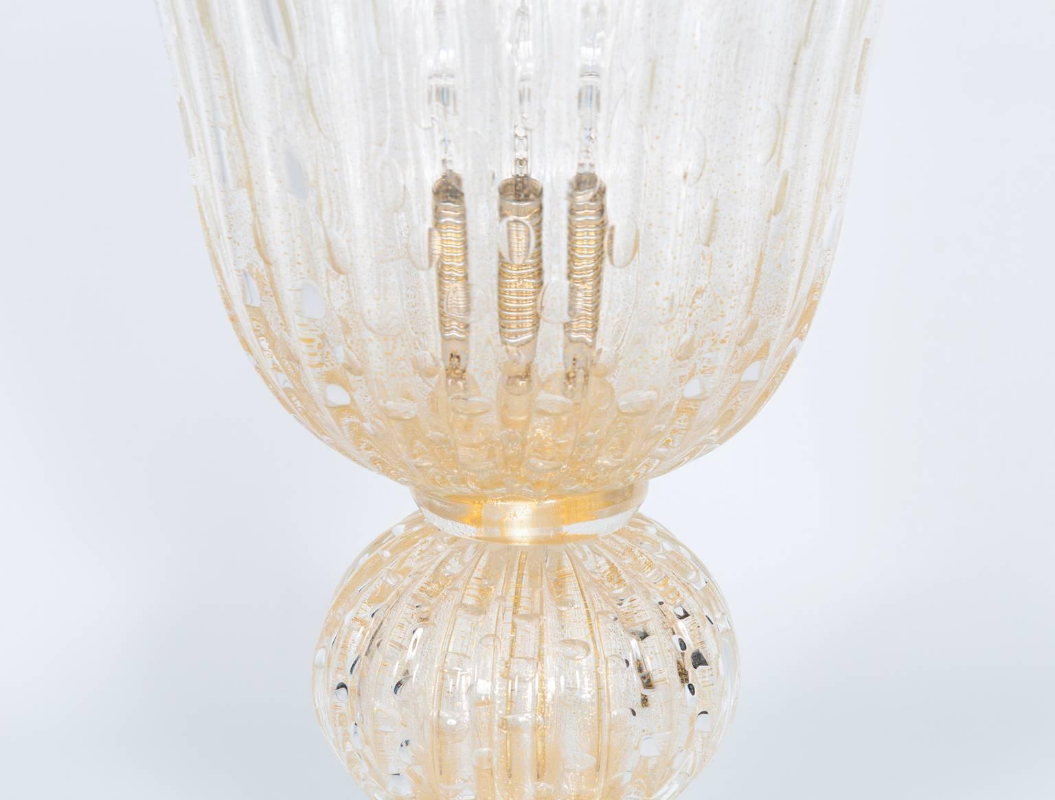 Italian Gigant Gold submerged bubbles Table Lamp in blown Murano Glass contemporary  For Sale